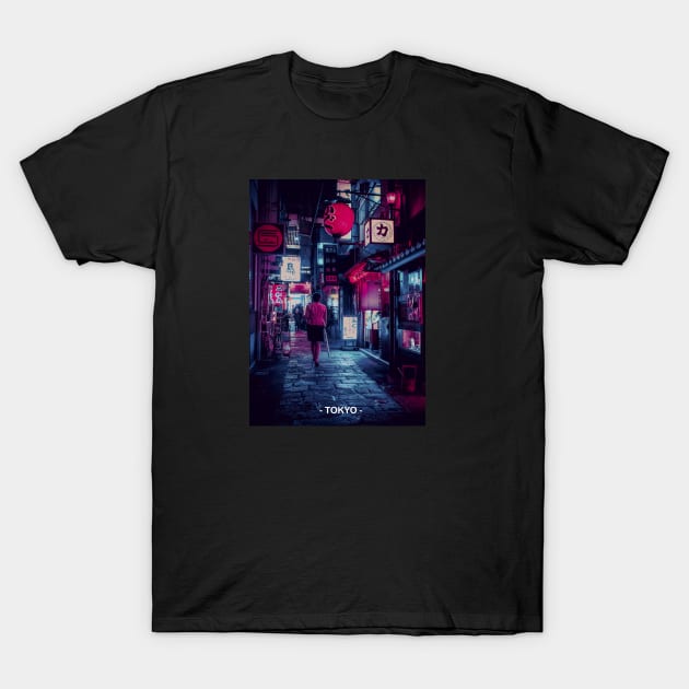 Tokyo Street Neon Synthwave T-Shirt by JeffDesign